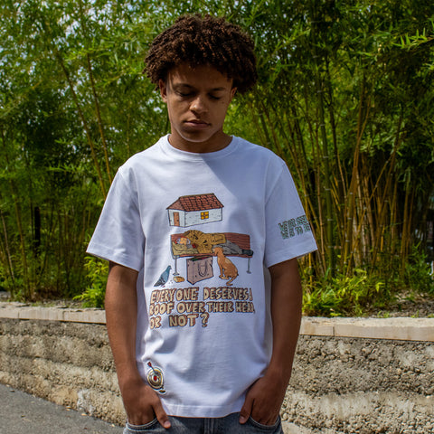 Unisex Heavy Cotton Streetwear Tee - White - Classic Fit - Graphic Design. Homeless T-shirts