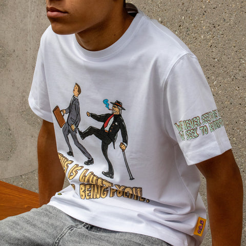 Unisex Heavy Cotton Streetwear Tee - White - Classic Fit - Graphic Design. Polite T-shirts