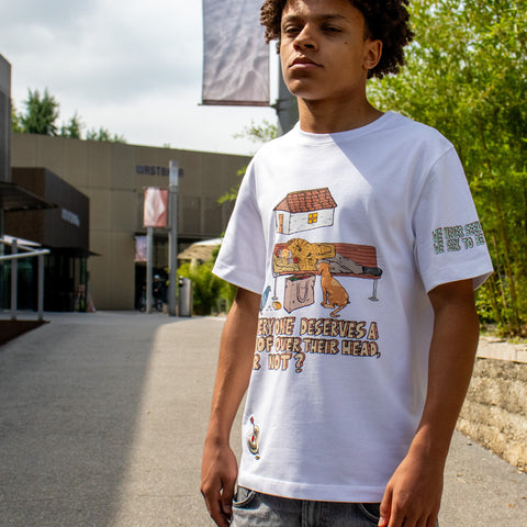 Unisex Heavy Cotton Streetwear Tee - White - Classic Fit - Graphic Design. Homeless T-shirts