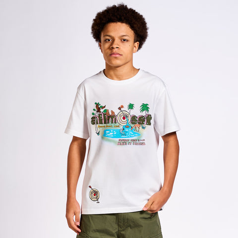 Allmosst State of Mind graphic T-shirt. On model image 
