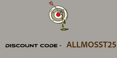 Target with an arrow in the center on a gray background, featuring a discount code.