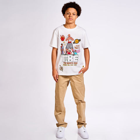 A short-sleeved white Undefeated Champ T-shirt