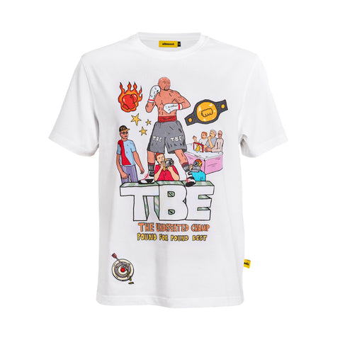 A short-sleeved white Undefeated Champ T-shirt