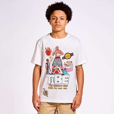 A short-sleeved white Undefeated Champ T-shirt