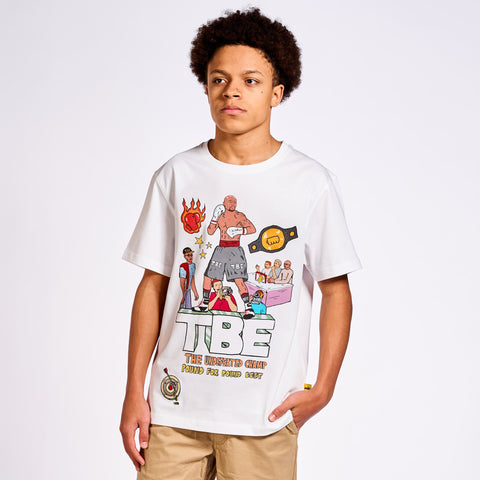 A short-sleeved white Undefeated Champ T-shirt